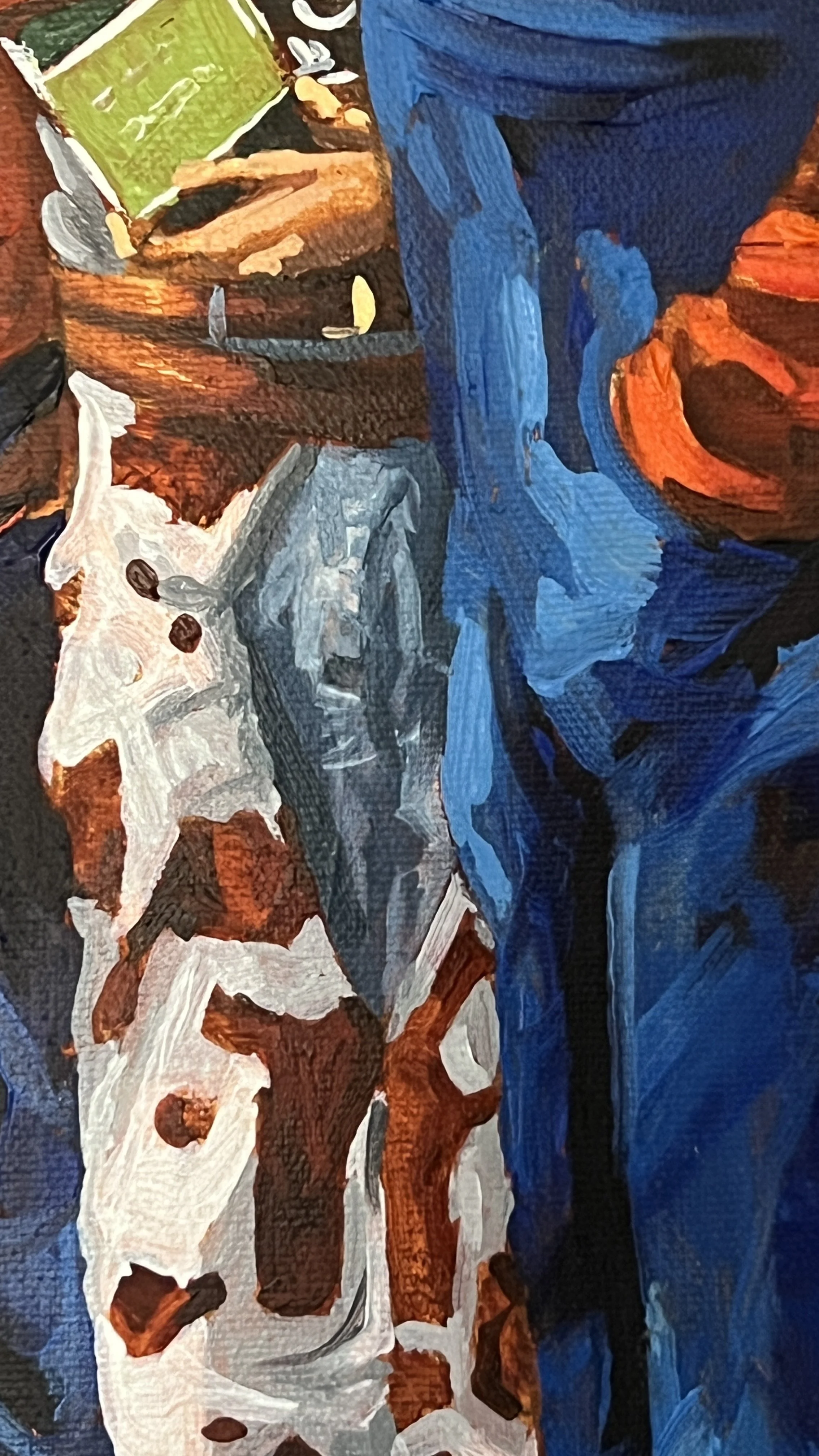 Detail from Sgt Pepper Joins the Party of Woodies cowboy chaps and Mario's blue boiler suit.