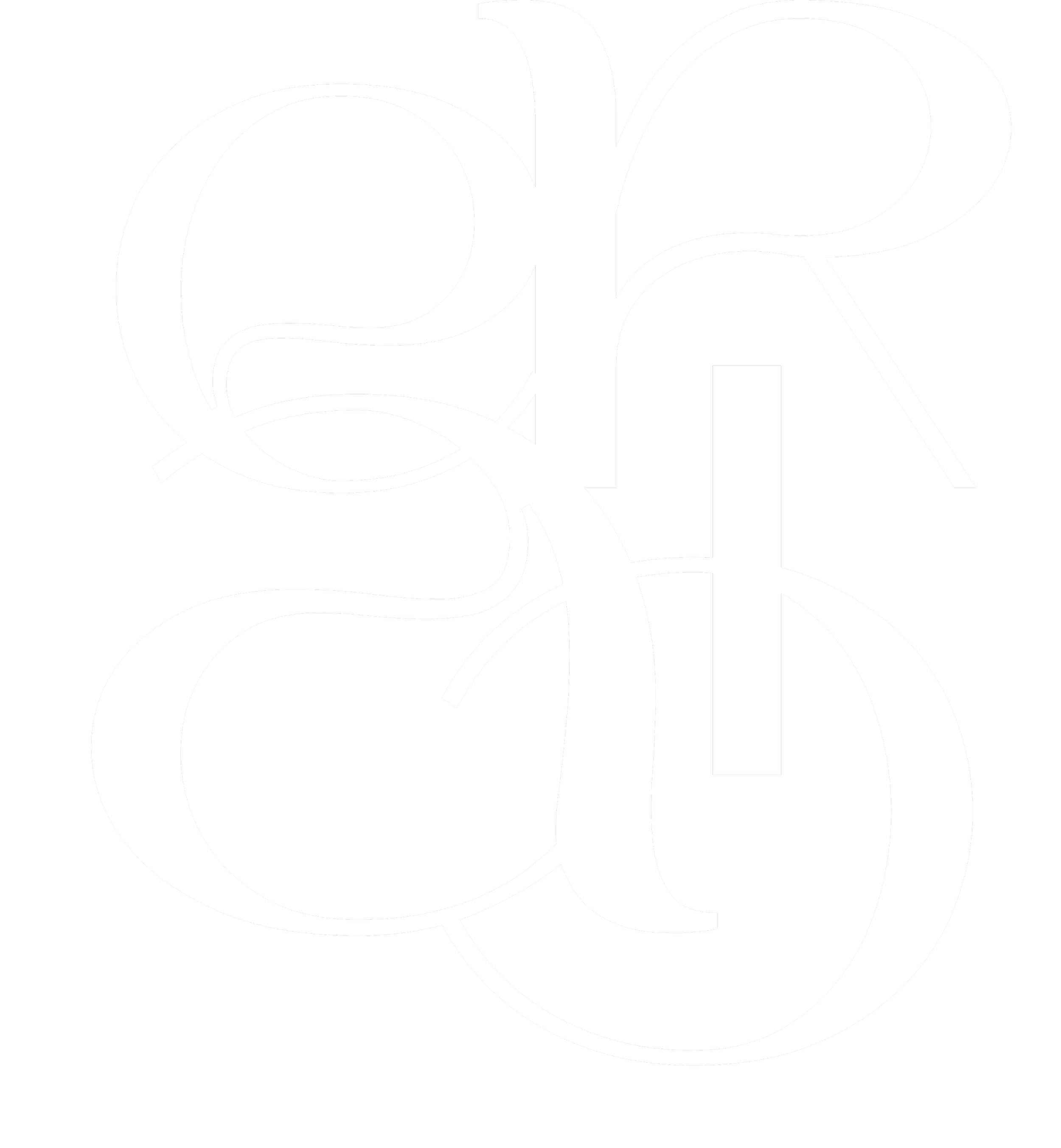 Black background with overlapping white outline letters forming the text 'Q' and 'R'.