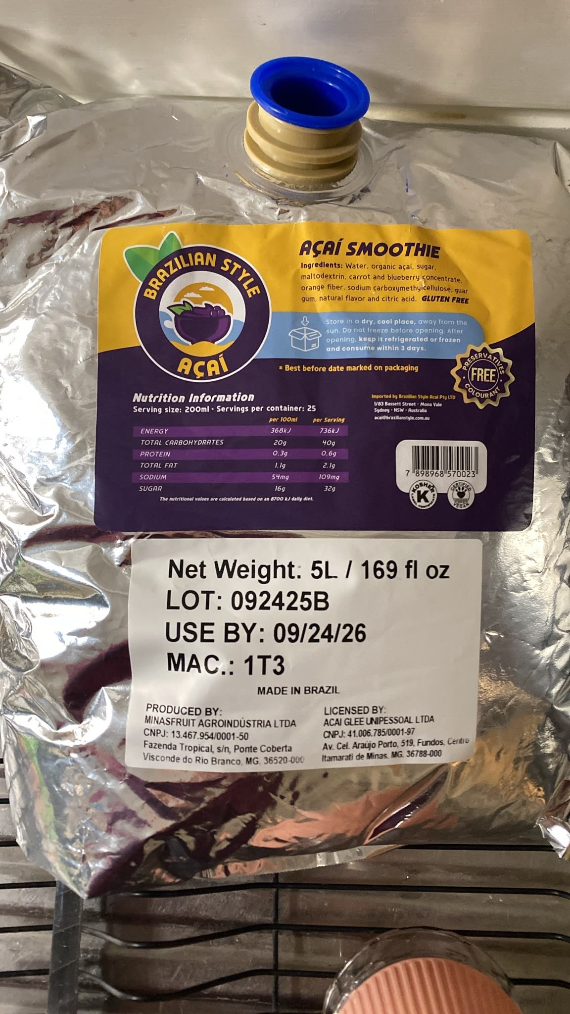 Ready to Drink Açaí 5L Bag (4 in Box)