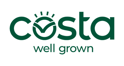Costa Well Grown logo in dark green with a stylized smiling face and sun rays above the lettering