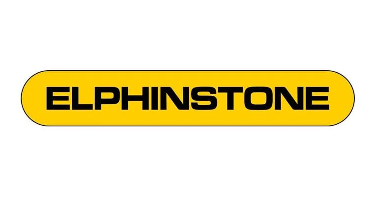 Yellow rounded rectangular sign labeled “ELPHINSTONE” in bold black letters