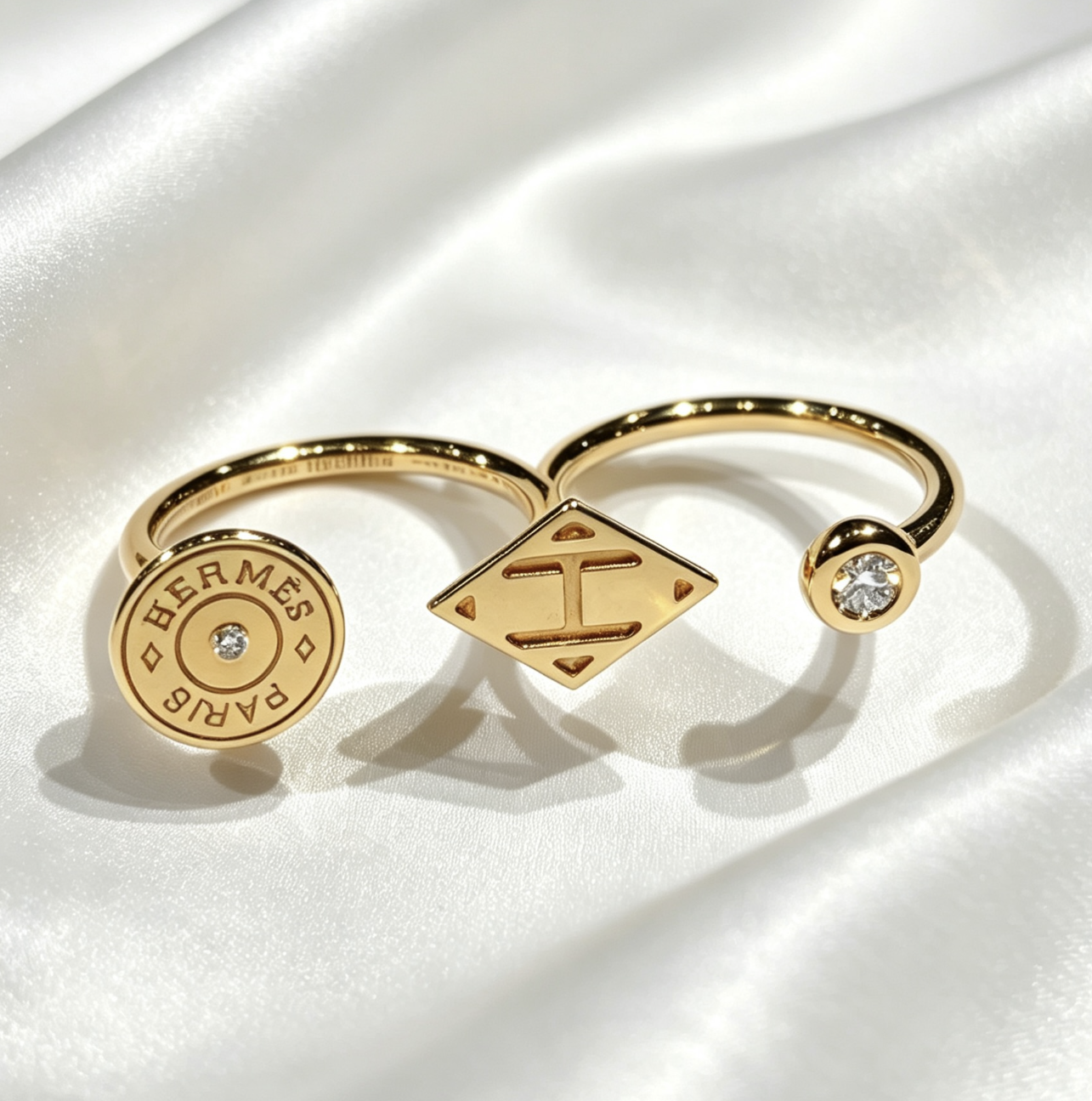 Hermes 18K rose gold double ring, size 52
