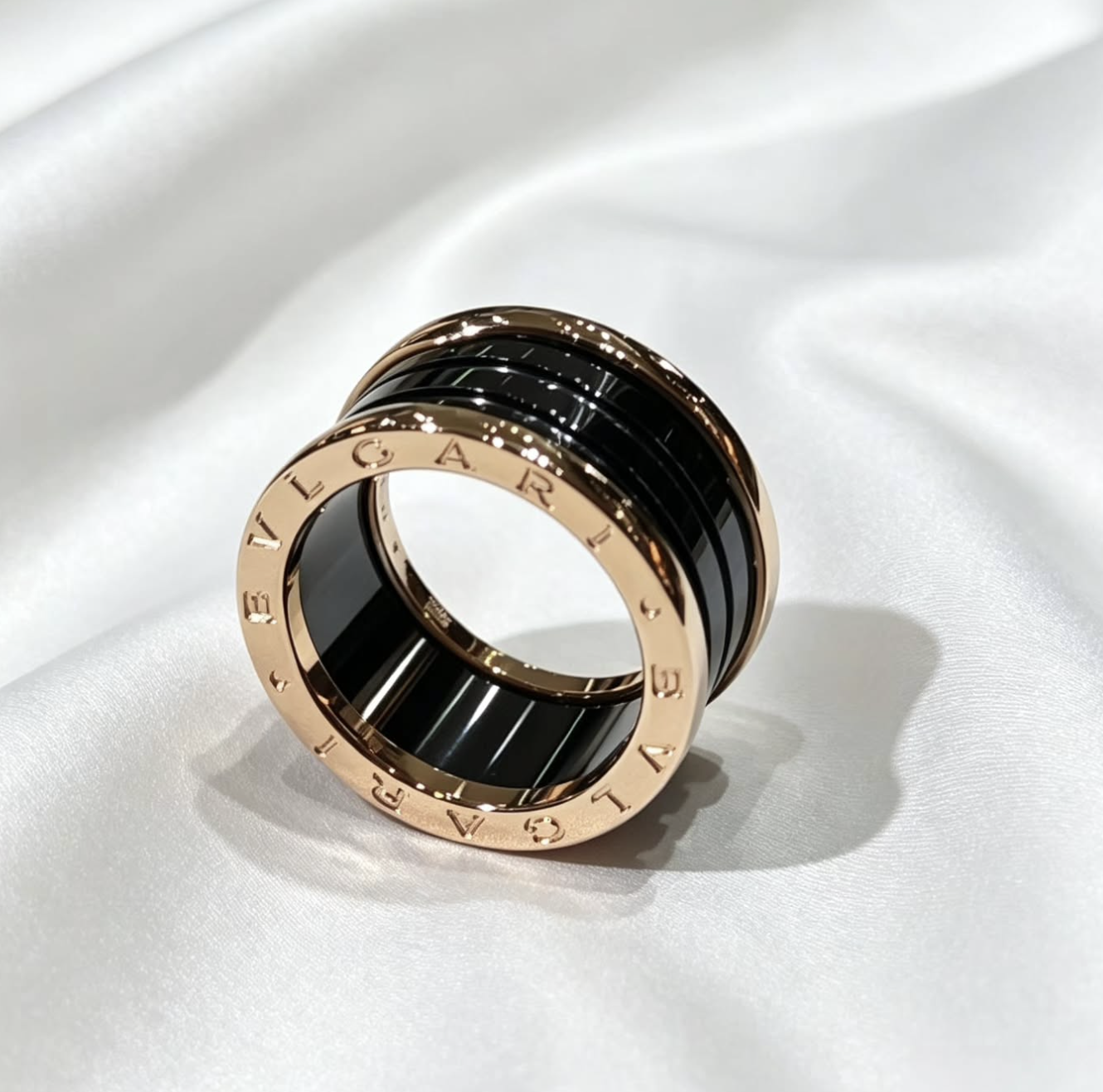 BVLGARI 18K Rose Gold Black Ceramic Ring