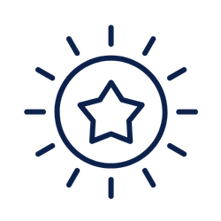 Minimalist icon of a shining star inside a circle with rays radiating outward, representing brightness or excellence.
