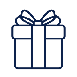 Line drawing of a gift box with a bow on top