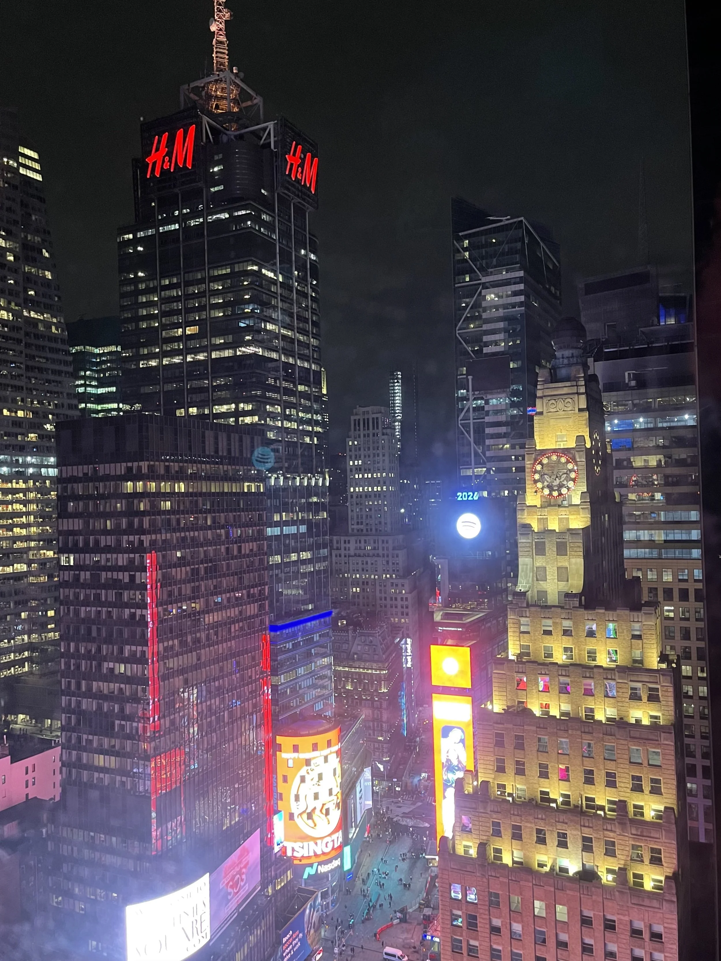 Vivid image of the skyline of Times Square New York at nighttime.