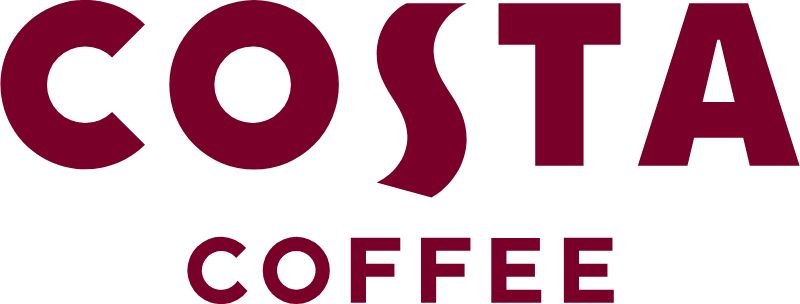 Costa Coffee logo with large maroon text.