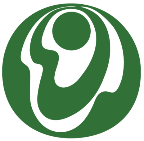A green circular logo with a stylized black footprint design.