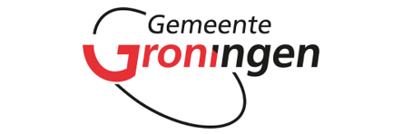 Logo van gemeente Groningen met rode en zwarte tekst en een lijn eromheen.