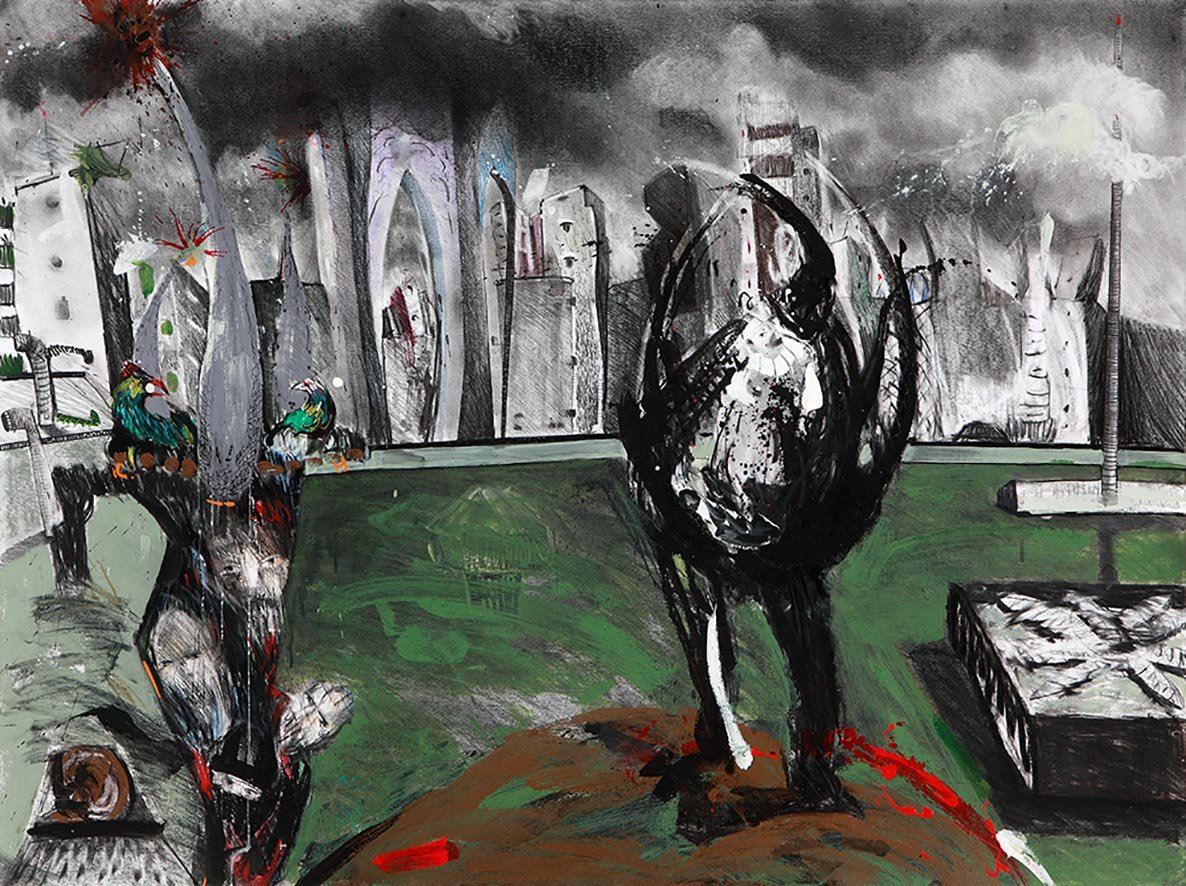 No. 7 from the "My Icons" series, 
Ink, pencil, acrylic, chalk pastel on cardboard, 
90 × 120 cm, 
2011