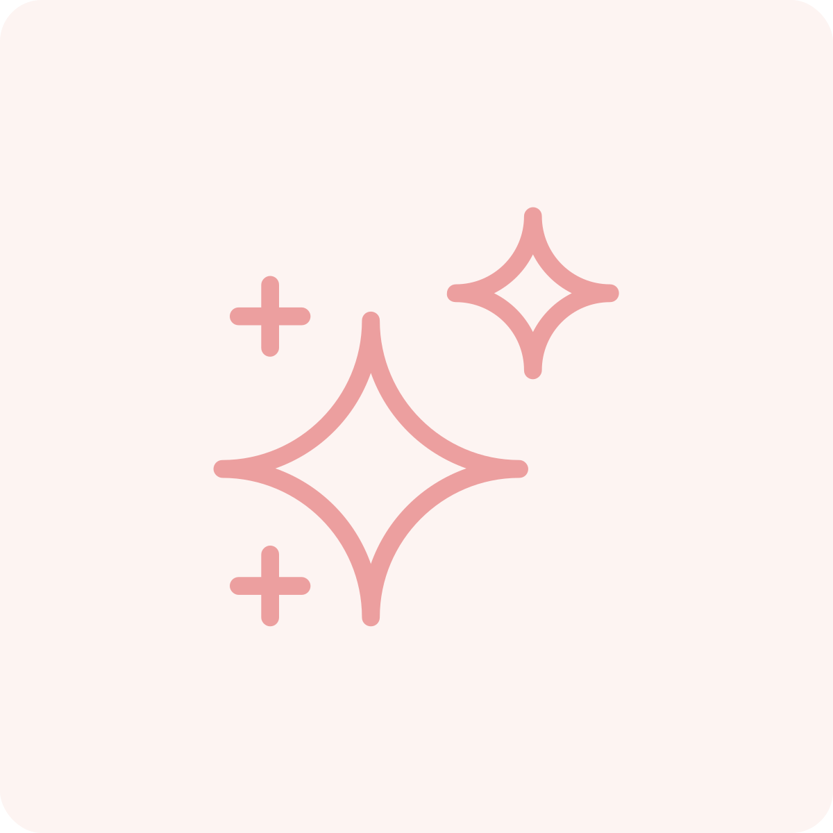 Pink sparkling star icons with plus signs on a light pink background.