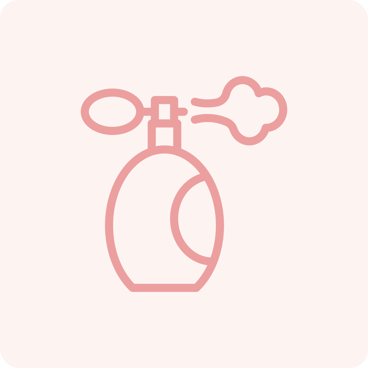 Illustration of a perfume bottle with a spray nozzle emitting a spray of fragrance.