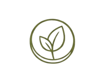 A logo featuring a leaf enclosed within a circle, symbolizing eco-friendliness or sustainability.