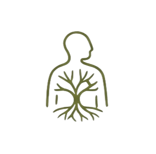 An outline of a person with a tree growing inside of them, representing personal growth or mental health.