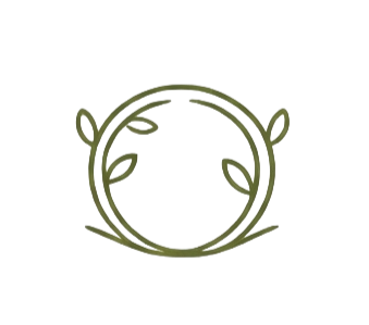 Illustration of a circular, leafy wreath with small leaf accents.