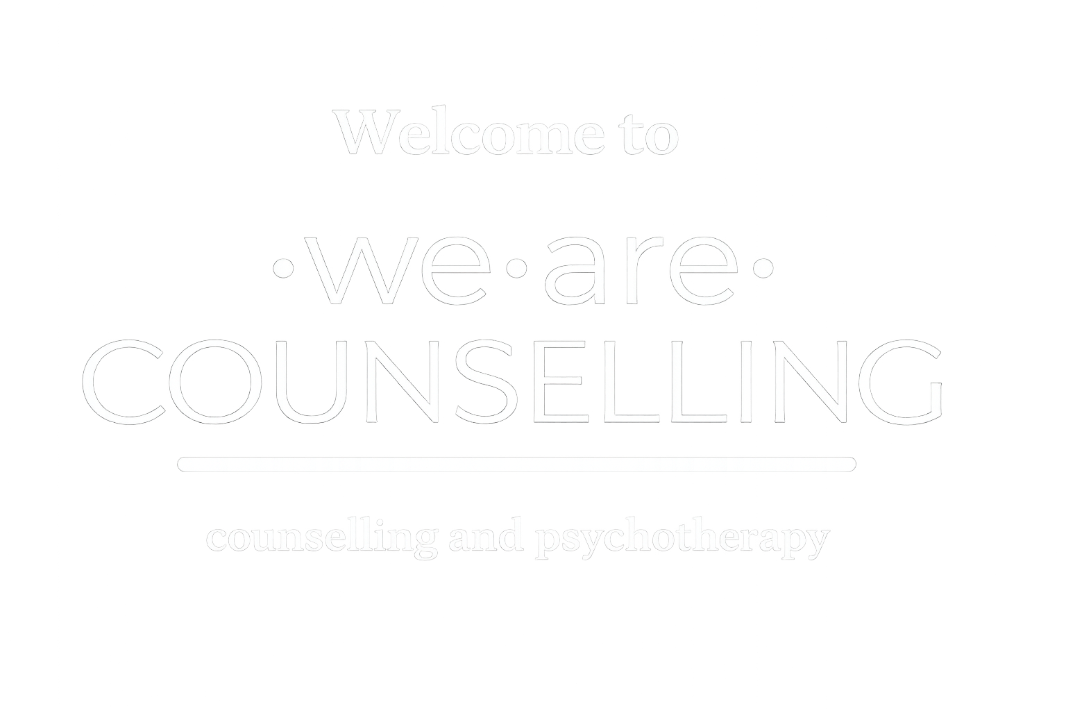 Black background with white text that says, "Welcome to we are COUNSELLING," with a line underneath it. Below the line, it says, "counselling and psychotherapy."