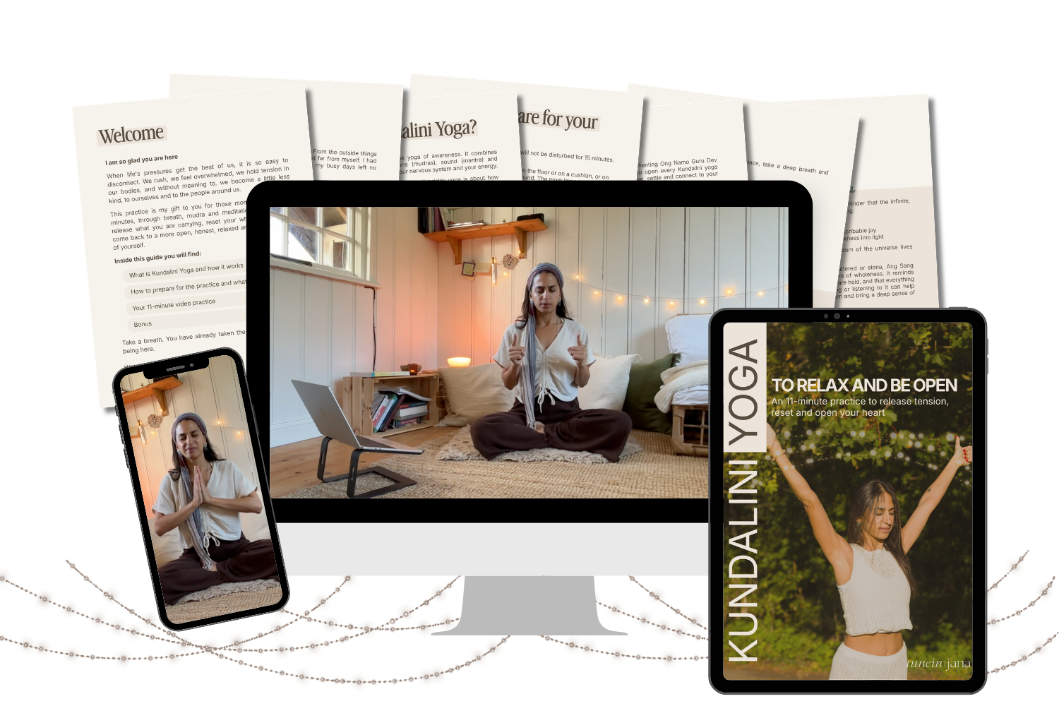 Free Kundalini yoga practice video, mantra sheet and recordings on laptop, phone and tablet