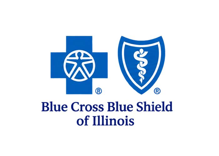 Blue Cross Blue Shield of Illinois logo with a blue cross and a shield featuring a caduceus symbol.