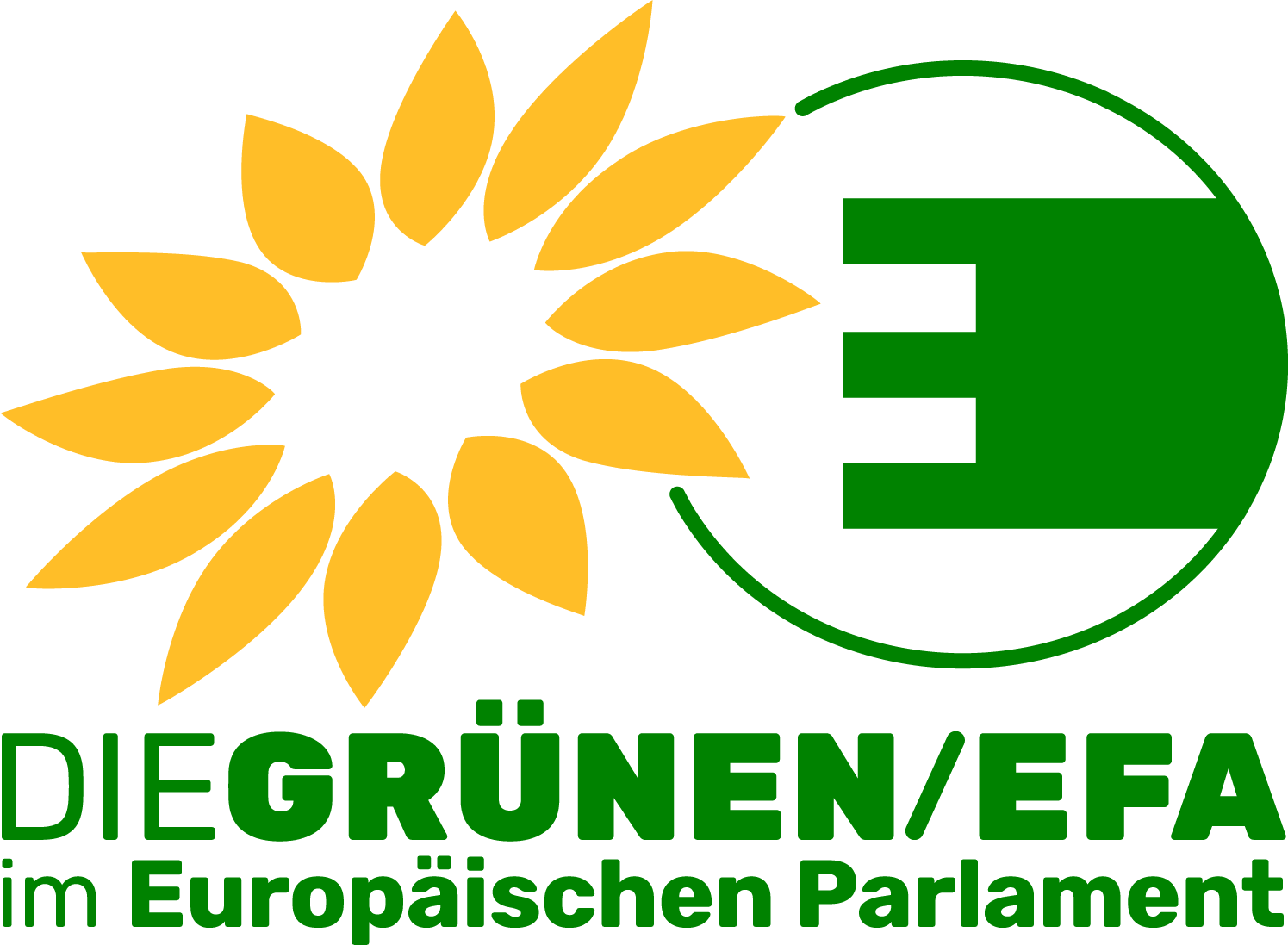 Logo der Grünen/EFA im Europäischen Parlament, bestehend aus einer gelben Sonnenblume und einem grünen EU-Stern, mit dem Text 'DIE GRÜNEN/EFA im Europäischen Parlament' darunter.