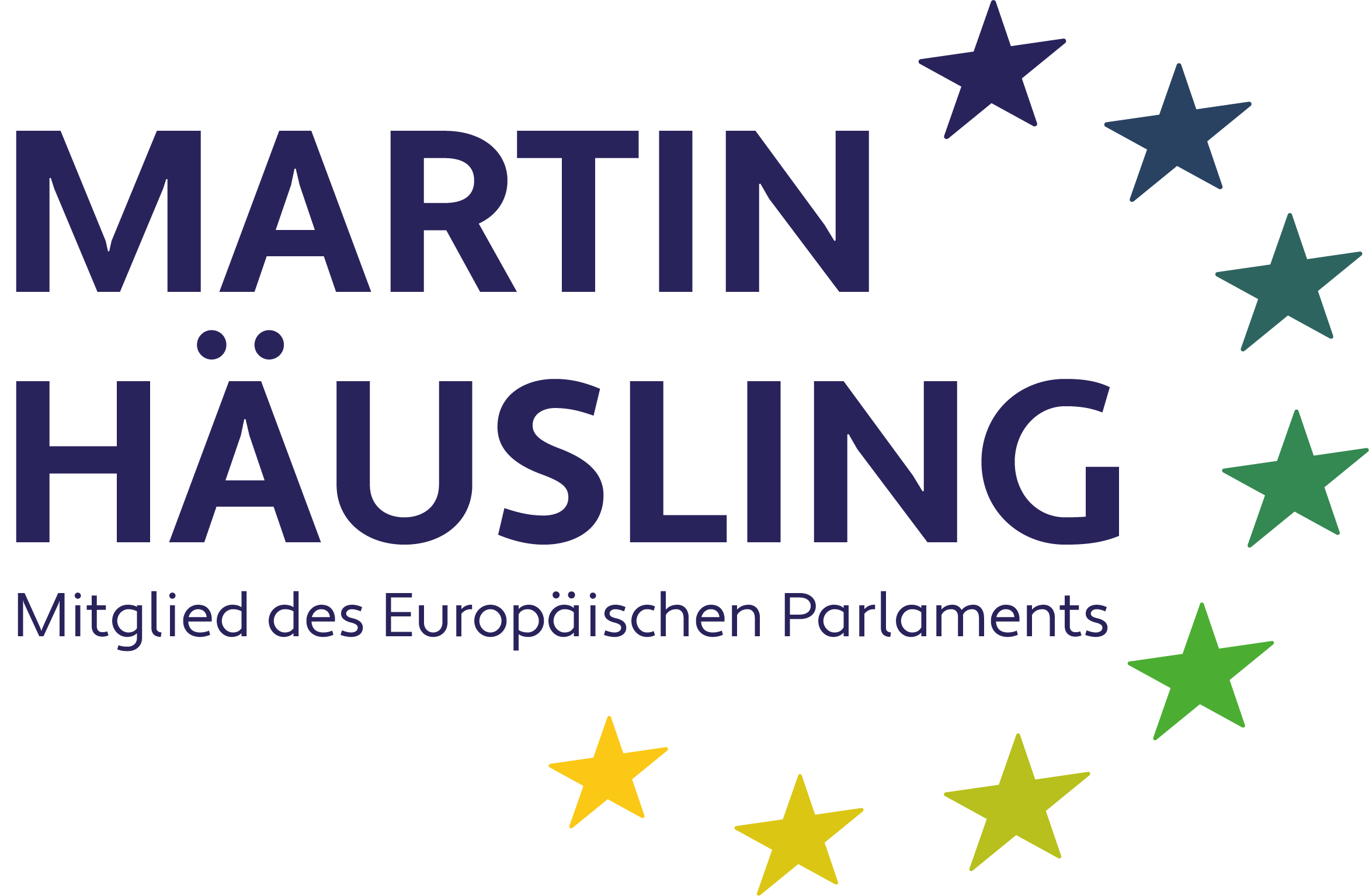 Logo von Martin Häusling, Mitglied des Europäischen Parlaments, mit bunten Sternen