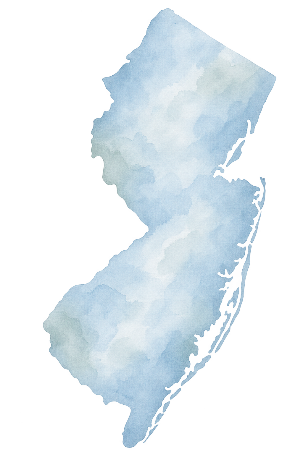 Watercolor map of New Jersey representing virtual therapy for women in New Jersey.