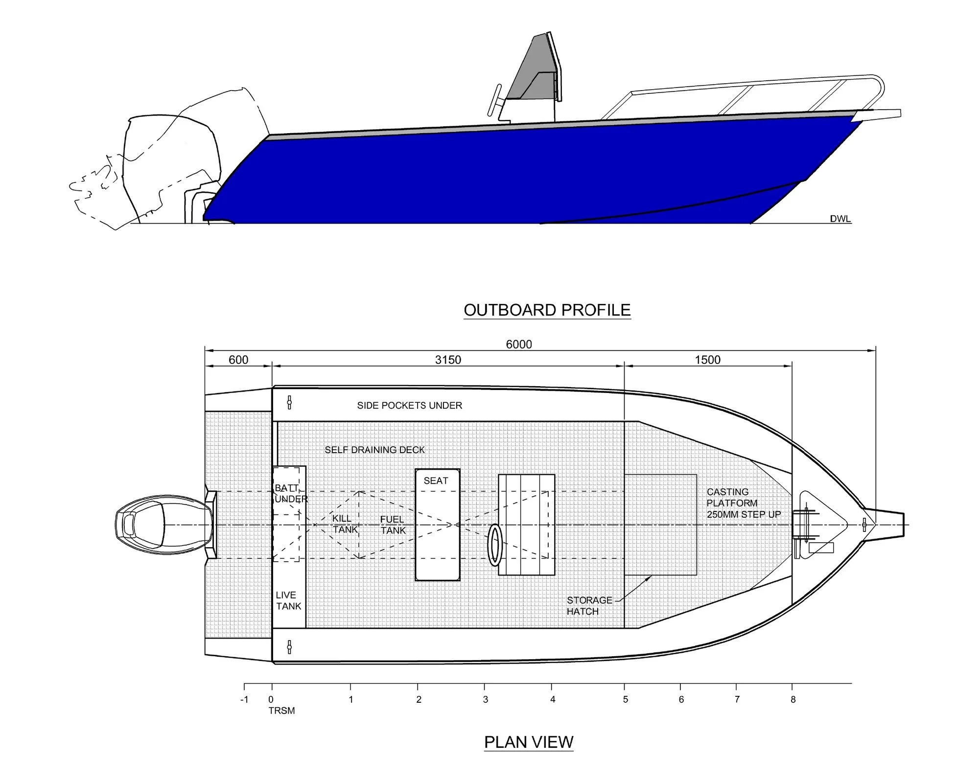 Sherwood Marine 600CC centre console aluminium monohull boat kit - GA (superseded by the 615)