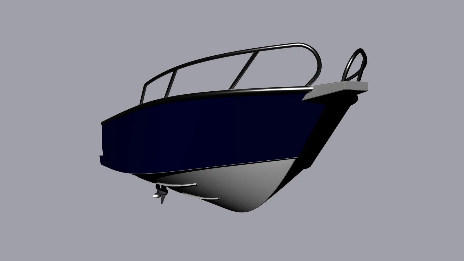 Sherwood Marine 500T tiller 5.0 m aluminium monohull boat kit — bow quarter below 3D
