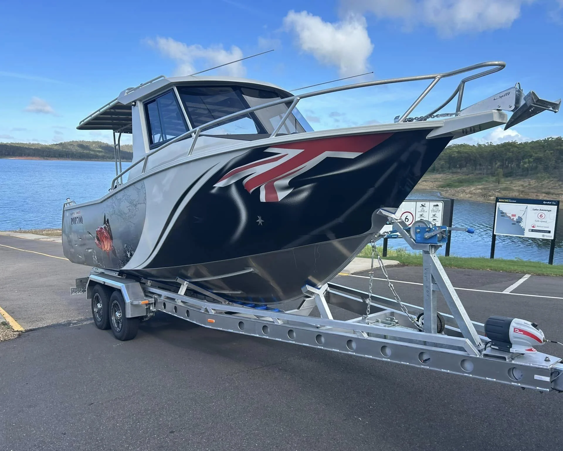 Sherwood Marine 700HT - 7m Hardtop aluminium boat kit - on the trailer, starboard profile
