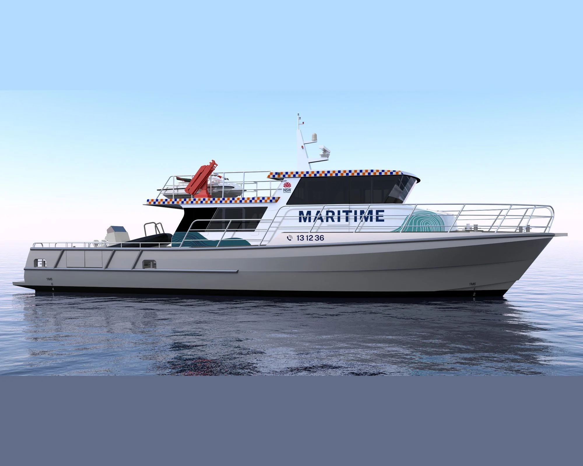 20m TfNSW patrol vessel, design render, profile view. 