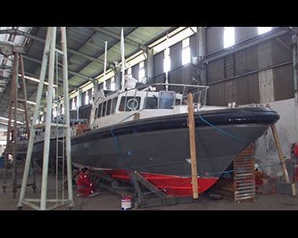 11.5m patrol boat under construction in the build shed.