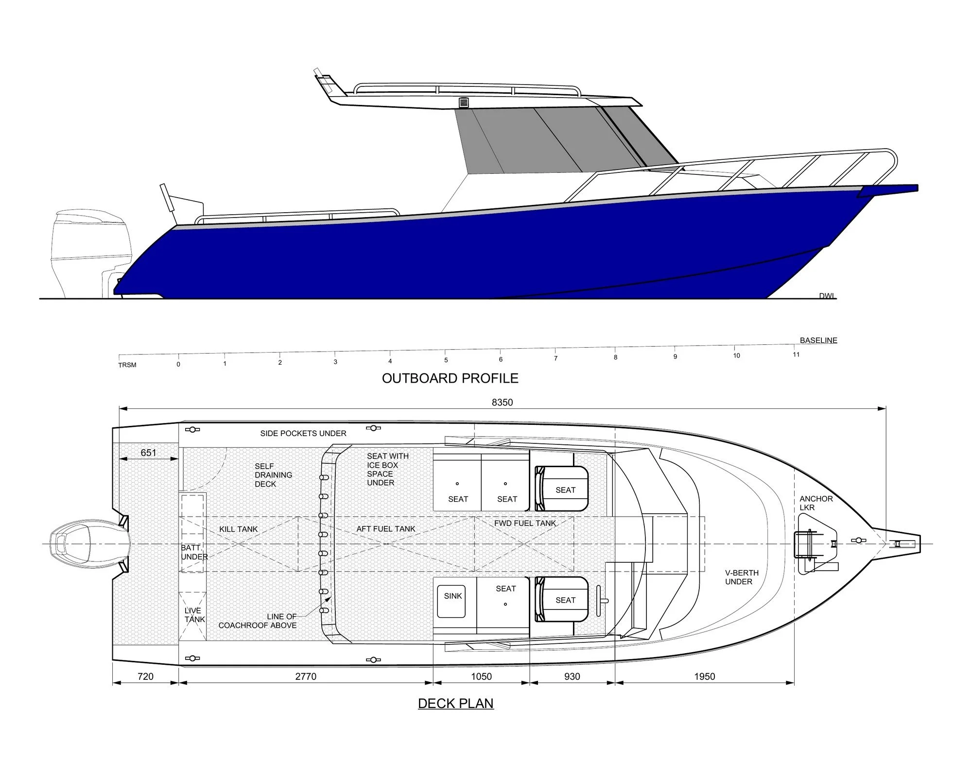 Sherwood Marine 830HTX - 8.3m Extended Hardtop aluminium boat kit - GA
