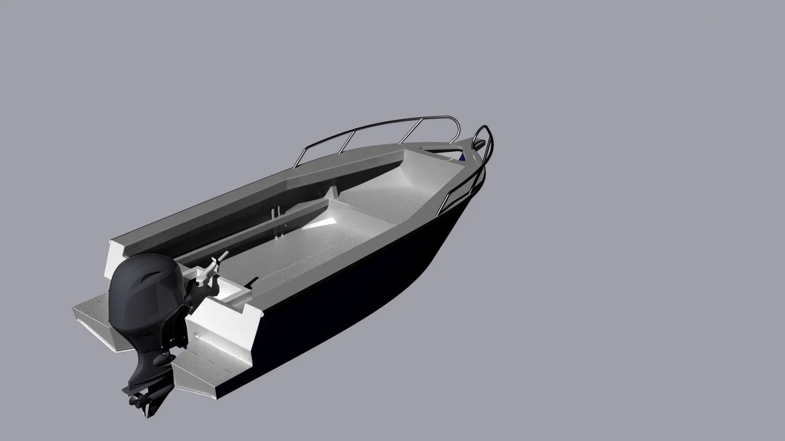 Sherwood Marine 500T tiller 5.0 m aluminium monohull boat kit — stern quarter 3D


