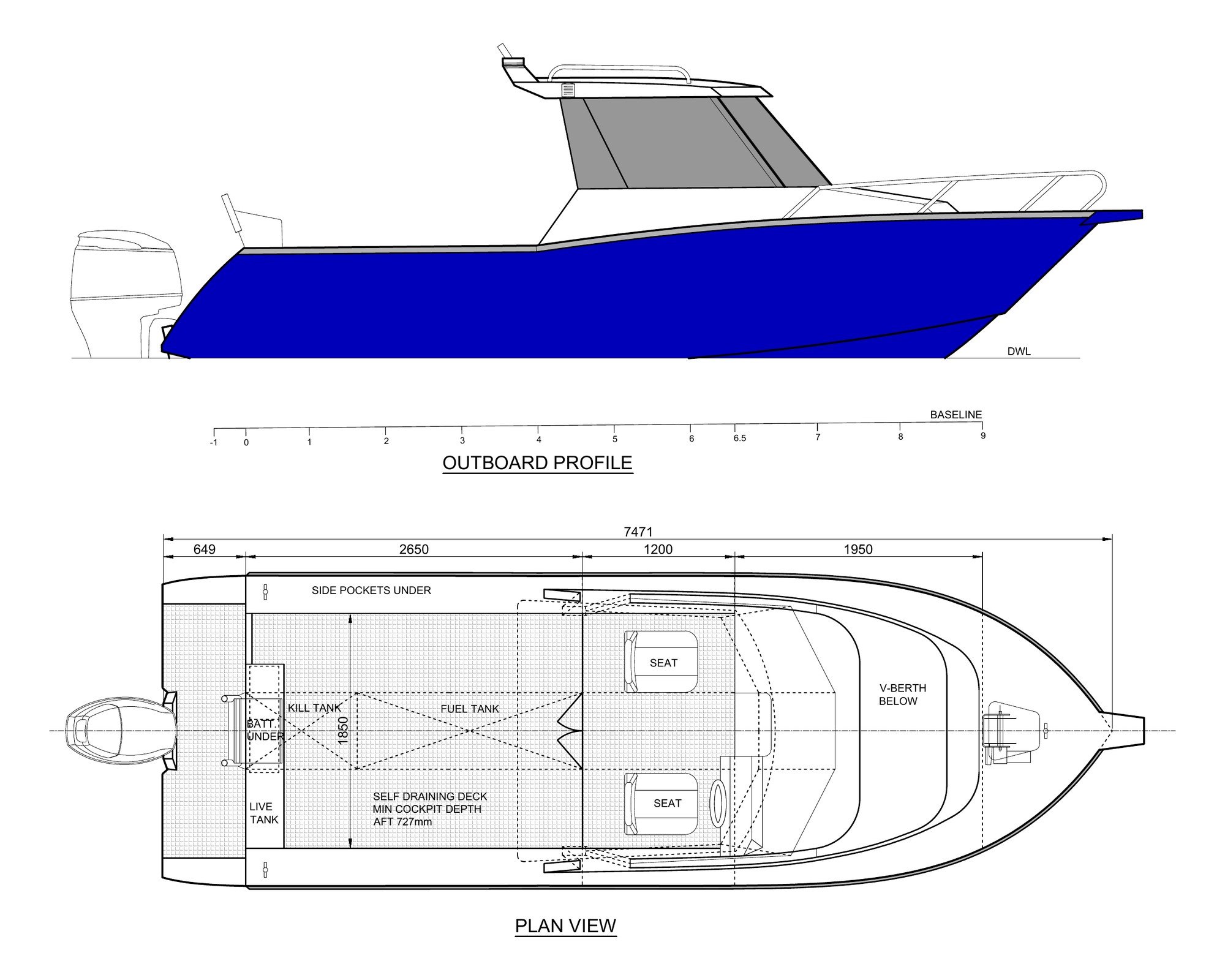 Sherwood Marine 750CAB - 7.5m Full Cab aluminium boat kit - GA
