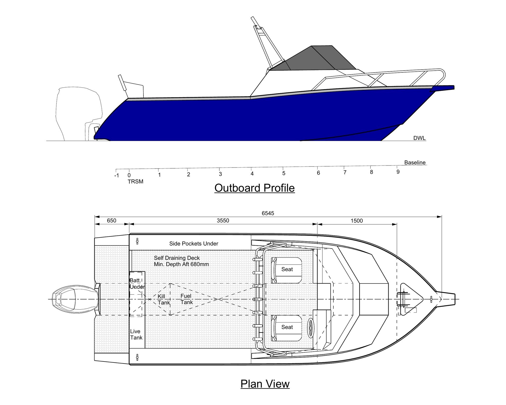 Sherwood Marine 655CD - 6.55m Cuddy aluminium boat kit - GA
