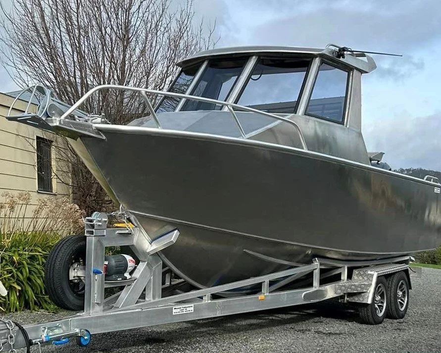 Sherwood Marine 680HT - 6.8m Hardtop aluminium boat kit - bare hull and hardtop, port bow quarter
