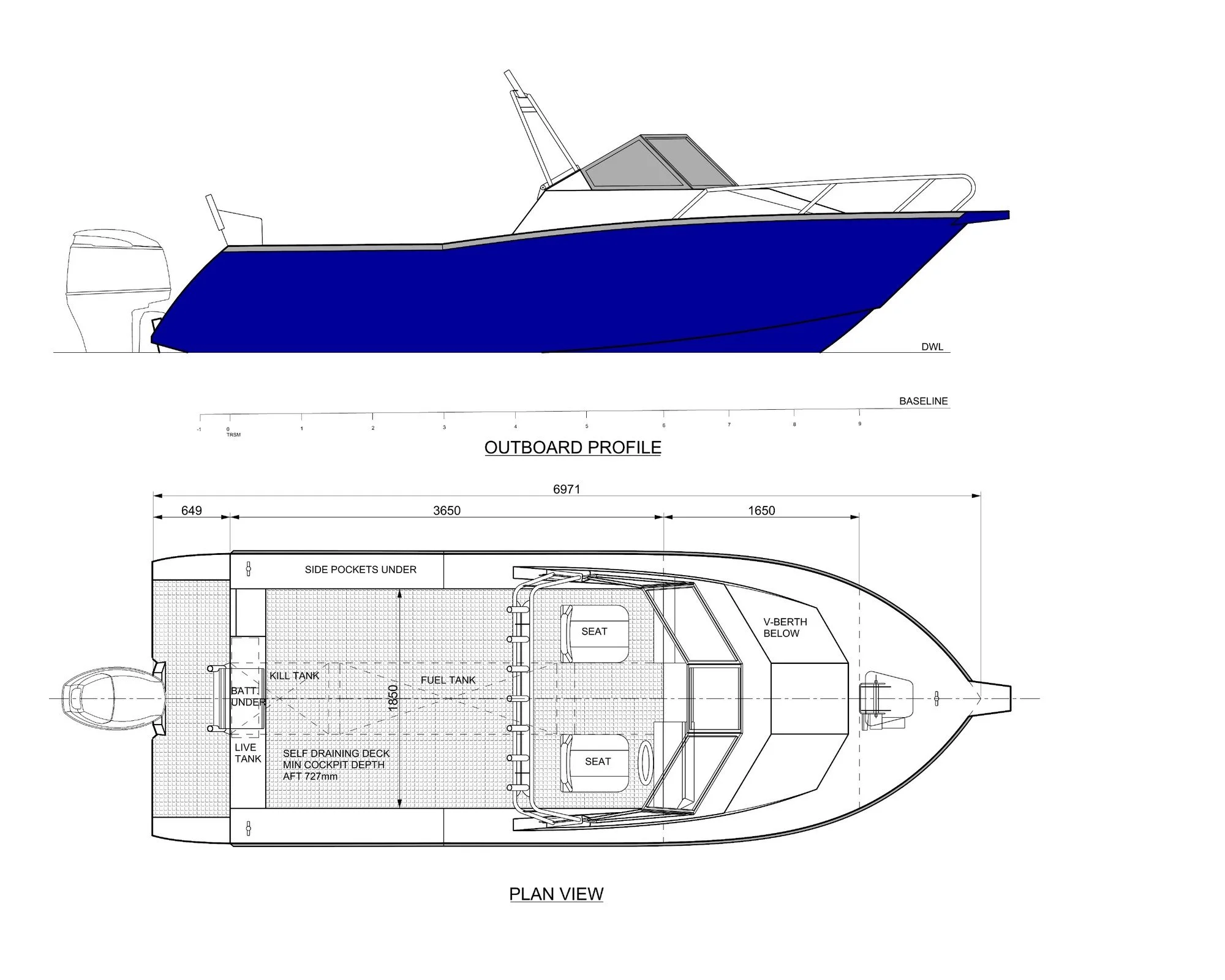 Sherwood Marine 700CD - 7m Cuddy aluminium boat kit - GA
