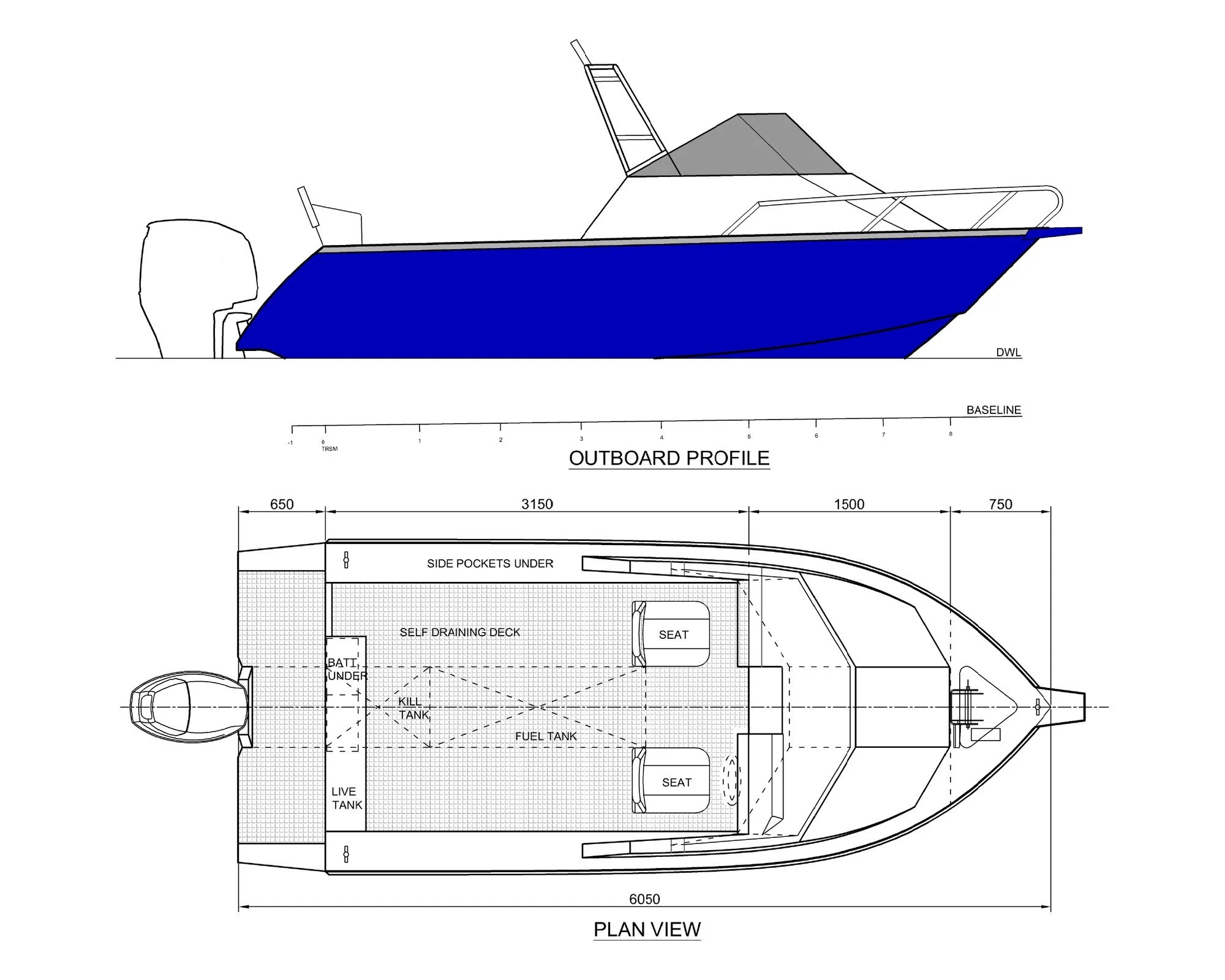 Sherwood Marine 600CD cuddy aluminium monohull boat kit - GA (superseded by the 615)
