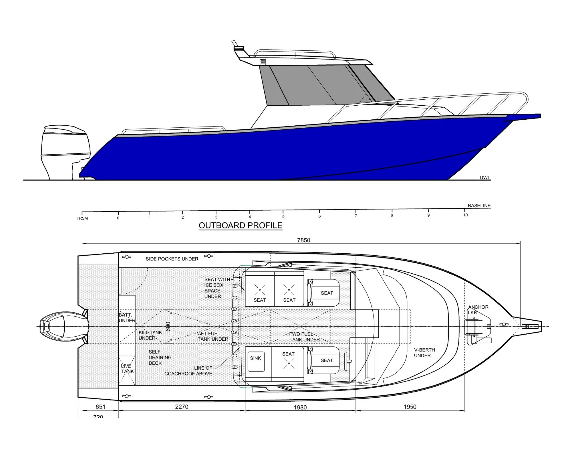 Sherwood Marine 780CAB - 7.8m Full Cab aluminium boat kit - GA
