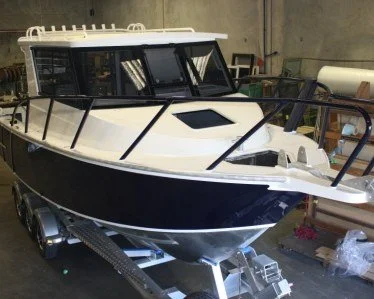 Sherwood Marine 780CAB - 7.8m Full Cab aluminium boat kit - on trailer, starboard bow quarter - sterndrive (old cab)
