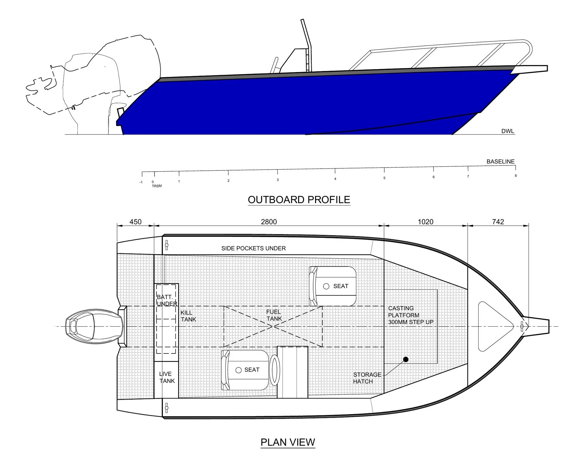 Sherwood Marine 500SC side console 5.0 m aluminium monohull boat kit - GA

