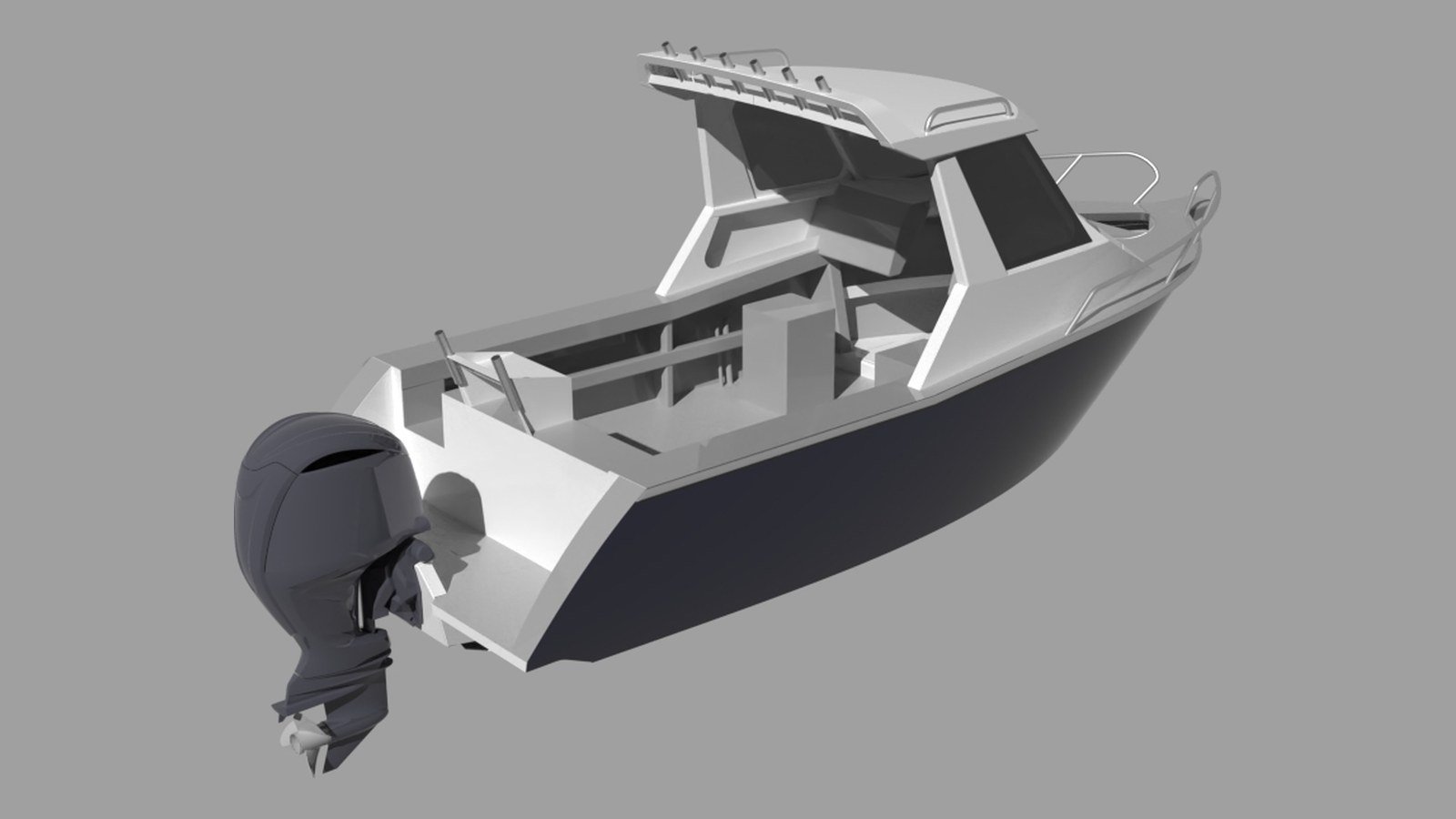 Sherwood Marine 615HT hardtop 6.15 m aluminium monohull boat kit — stern quarter 3D