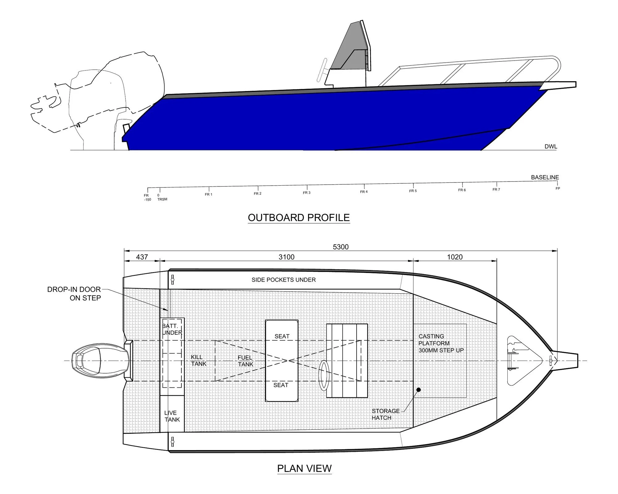 Sherwood Marine 530CC - 5.3m Centre Console Aluminium Boat Kit GA
