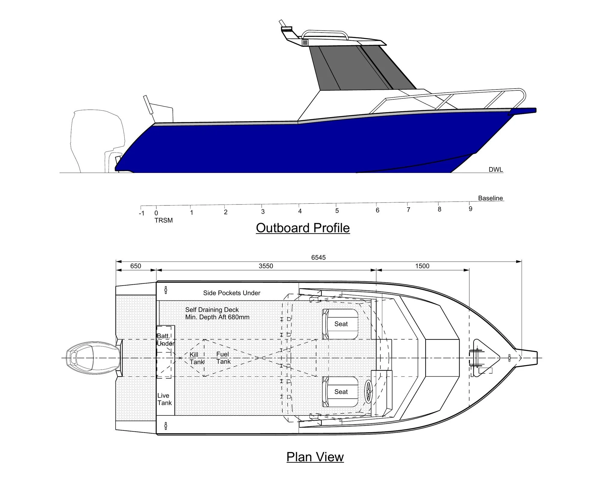 Sherwood Marine 655HT - 6.55m Hardtop aluminium boat kit - GA
