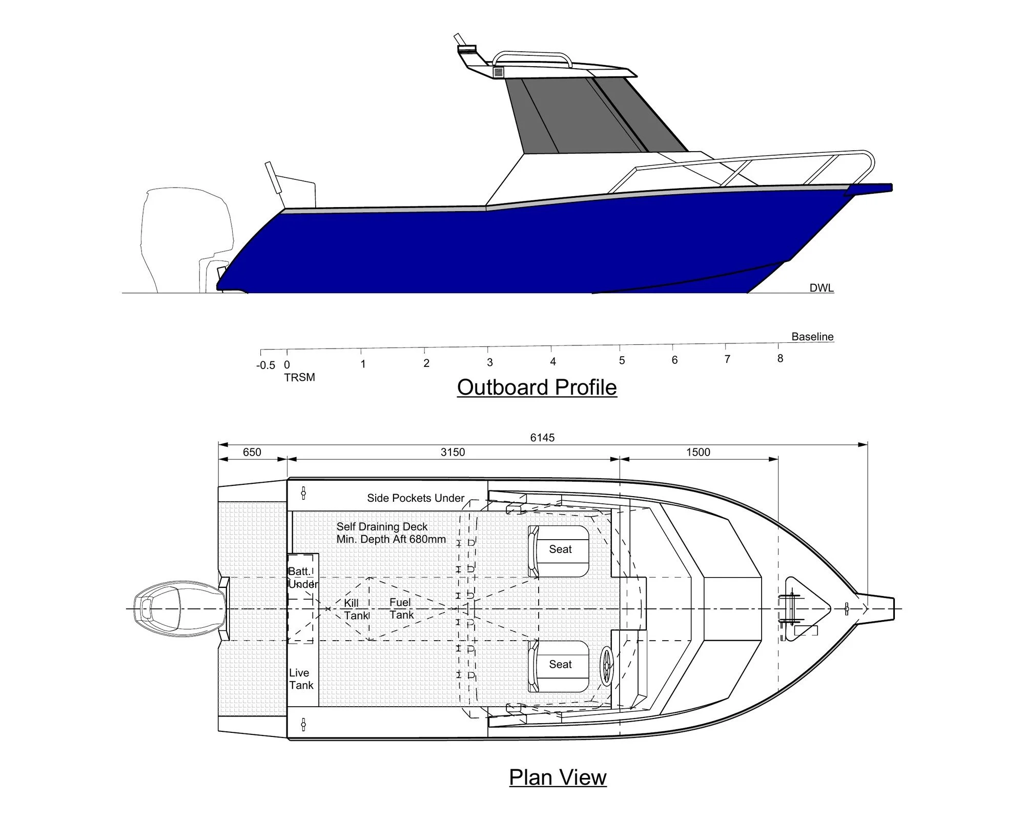 Sherwood Marine 615HT hardtop 6.15 m aluminium monohull boat kit - GA