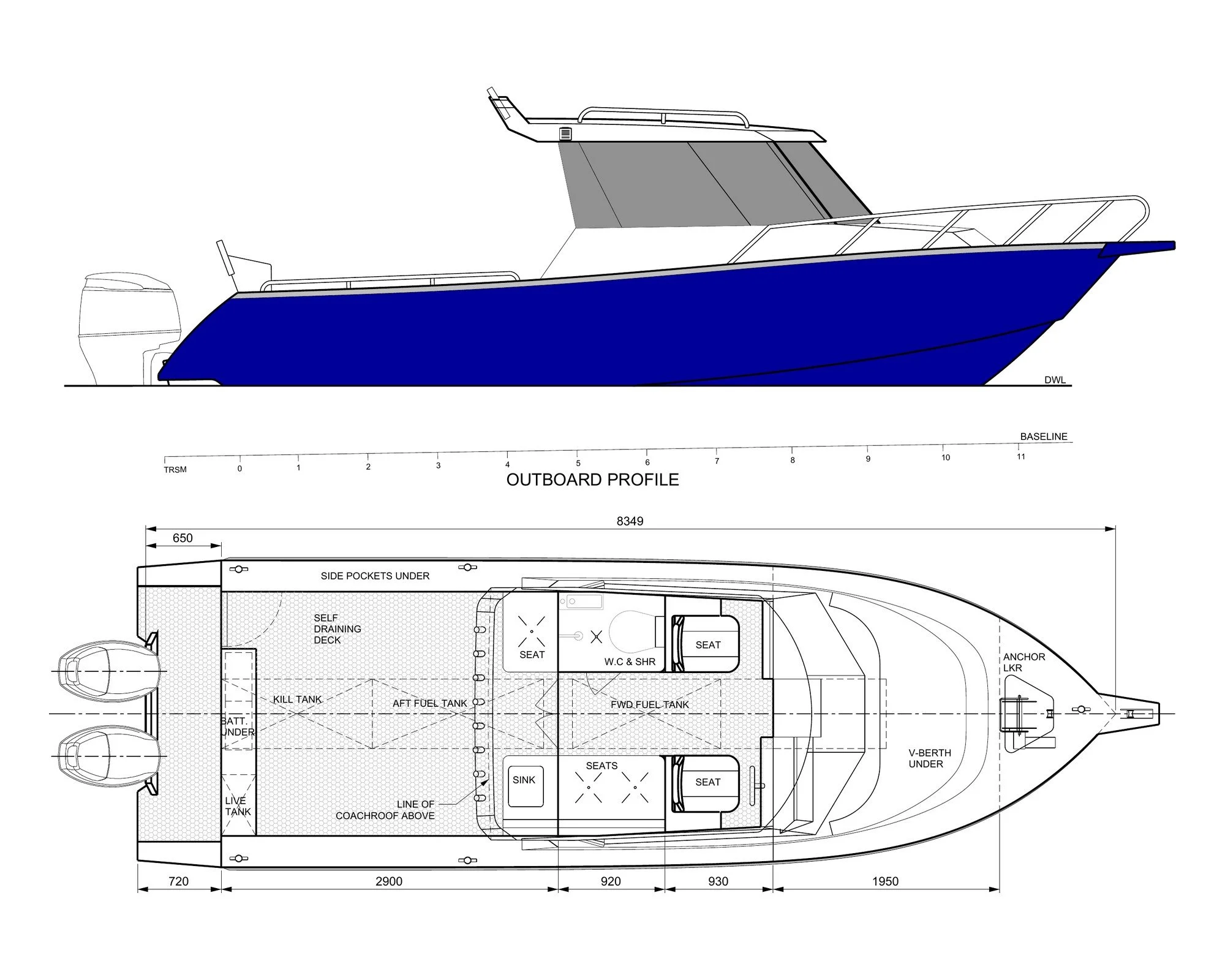 Sherwood Marine 830XCAB - 8.3m Extended Cab aluminium boat kit - GA
