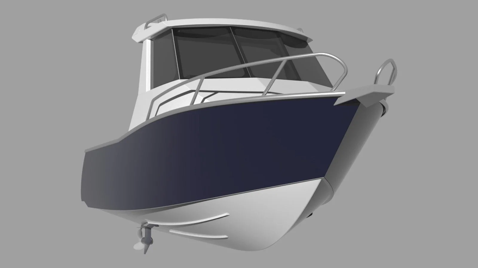 Sherwood Marine 615HT hardtop 6.15 m aluminium monohull boat kit — bow quarter below 3D
