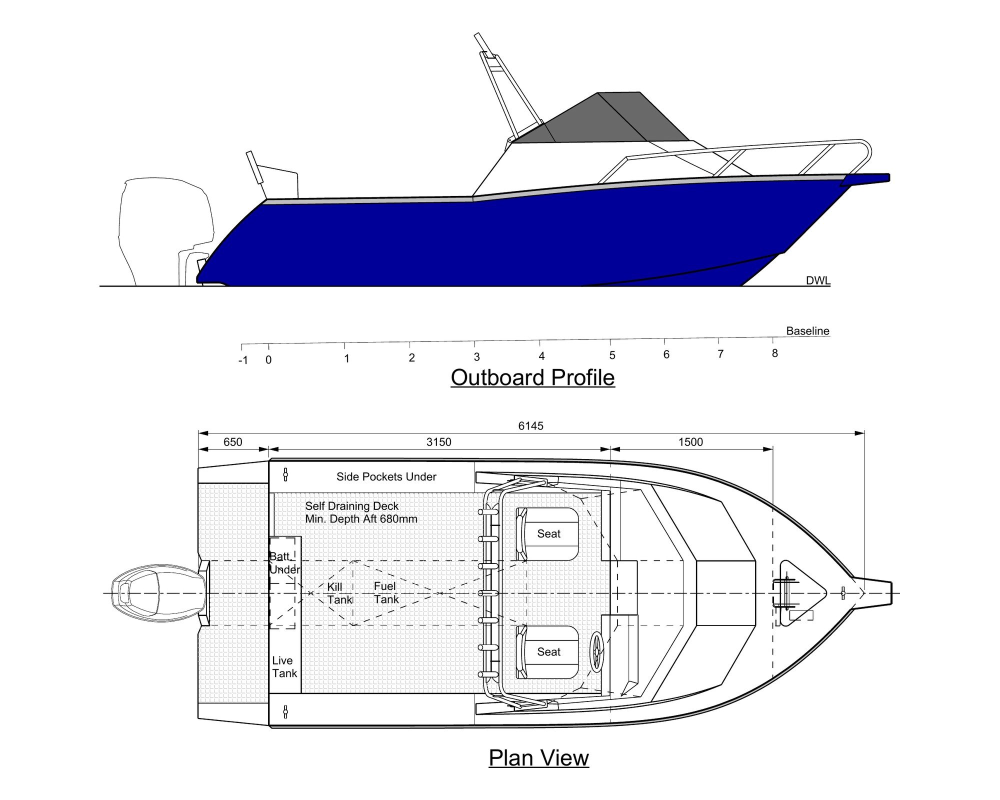 Sherwood Marine 615CD cuddy 6.15 m aluminium monohull boat kit - GA

