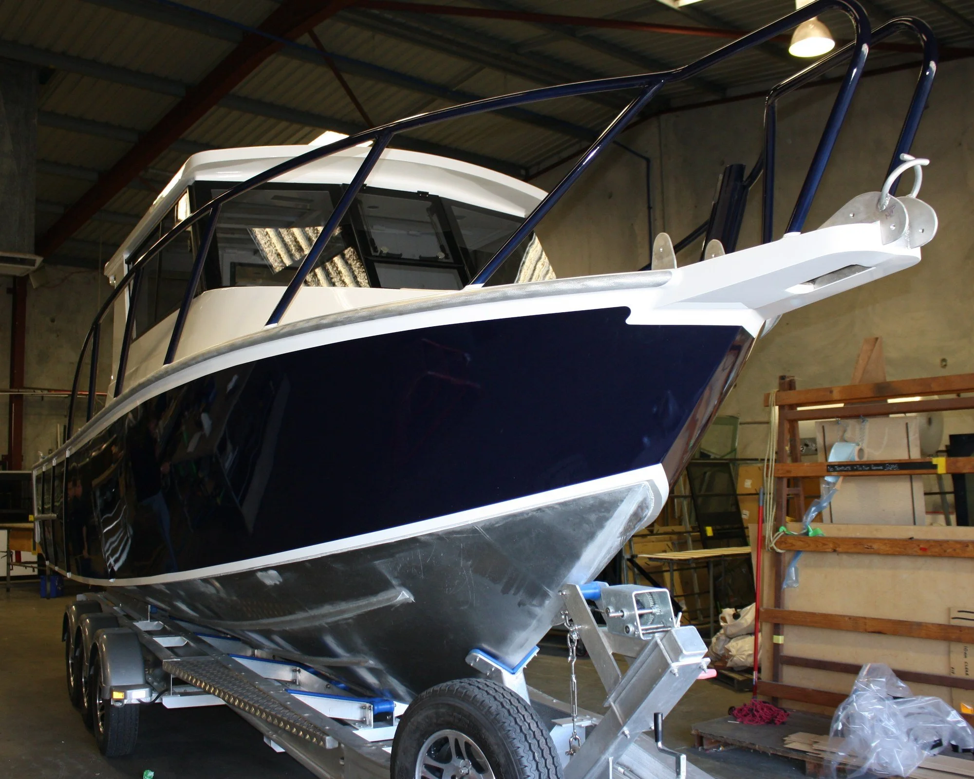 Sherwood Marine 780CAB - 7.8m Full Cab aluminium boat kit - on trailer, starboard bow quarter2 - sterndrive (old cab)
