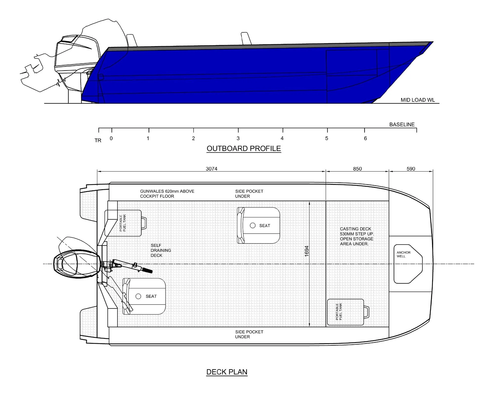 Sherwood Marine C450T tiller steer 4.5 m aluminium catamaran boat kit GA