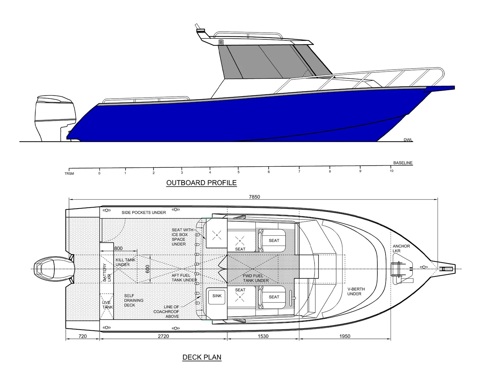 Sherwood Marine 780HT - 7.8m Hardtop aluminium boat kit - GA